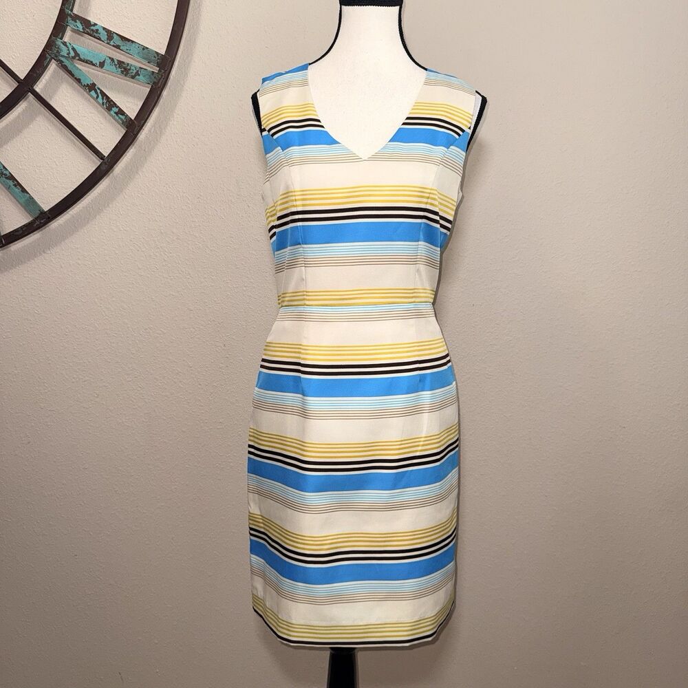 Banana Republic Dress 4 Multicolor Stripe Sleeveless Lined Sheath Workwear EUC